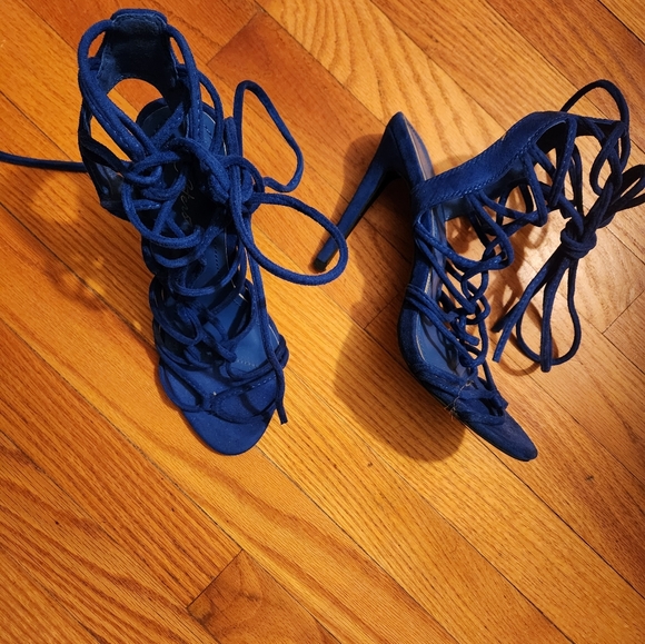 Shoes - Elegant Blue Lace-Up Heels